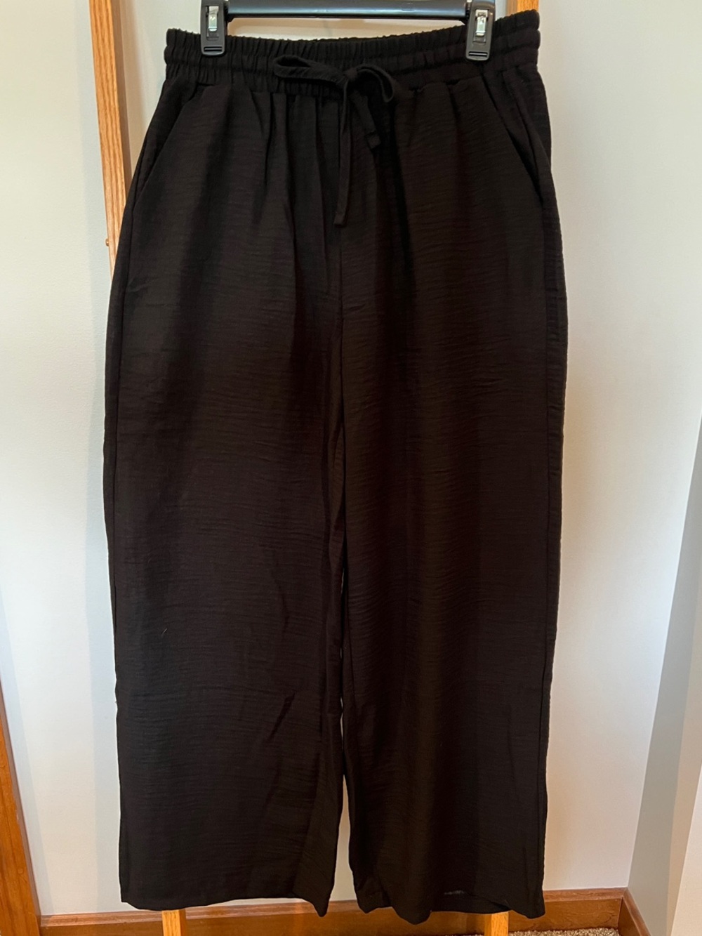 Zenana Black Drawstring Wide-Leg Pants